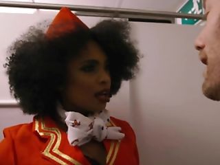 Hot Black Stewardess Deep Throats Milky Dick In Restroom Cabin